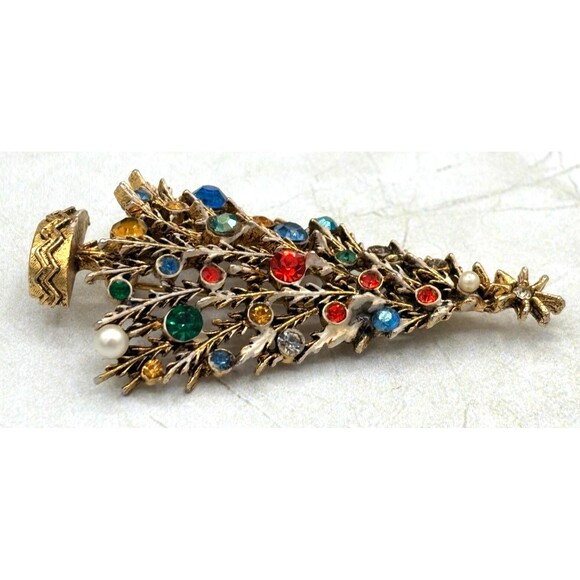 Vintage ART Arthur Pepper Brooch Pin Christmas Tree Gold/Brass Tone Signed - Picture 5 of 11